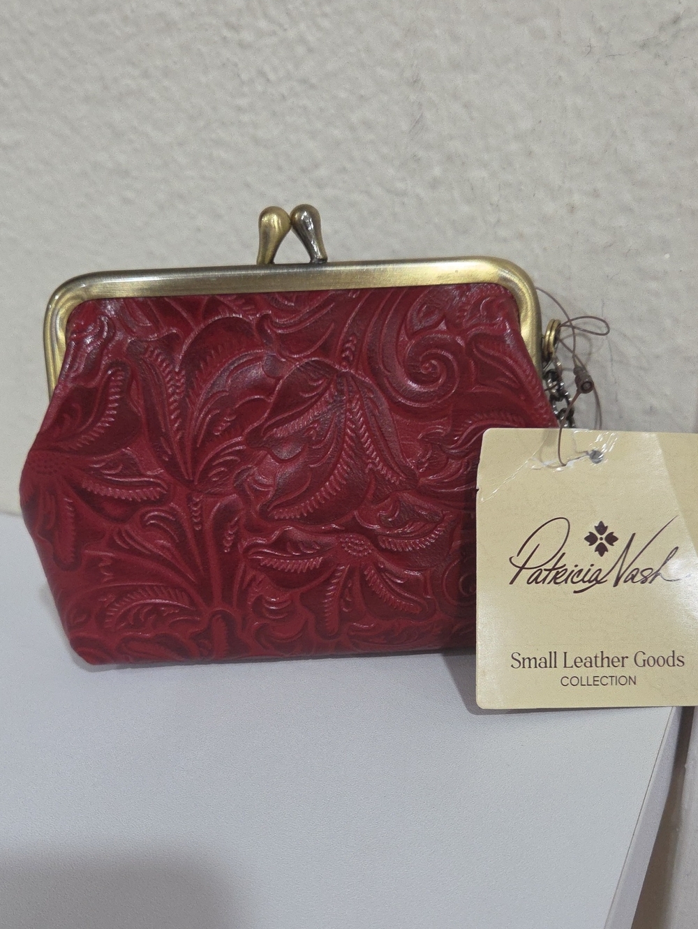 Patricia Nash Red Embossed Leather Kiss-Lock Coin Purse